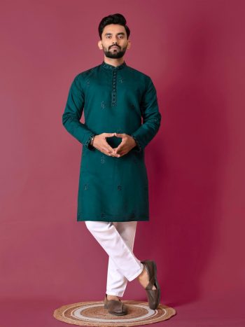 ATTRACTIVE ROMAN SILK VAL-MOTI HAND WORK KURTA PAYJAMA RAMA