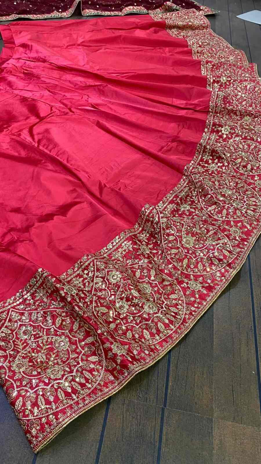 ATTRACTIVE SATIN GEORGETTE ZARI & SEQUENCE WORK LEHENGA CHOLI WITH DUPATTA WEDDING WEAR WHOLESALE PRICE ETHNIC GARMENT (4)