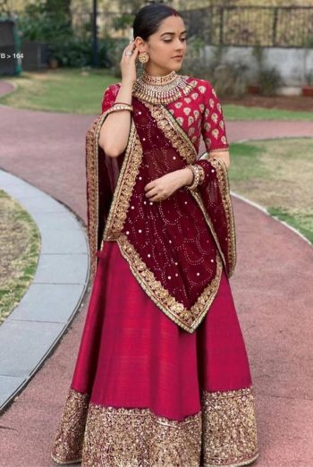 ATTRACTIVE SATIN GEORGETTE ZARI & SEQUENCE WORK LEHENGA CHOLI WITH DUPATTA RED