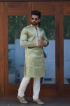 ATTRACTIVE SHINY SILK CODING WORK MEN'S KURTA PAYJAMA PISTA