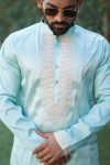 ATTRACTIVE SHINY SILK CODING WORK MEN’S KURTA PAYJAMA FESTIVAL WEAR WHOLESALE PRICE ETHNIC GARMENT (4)