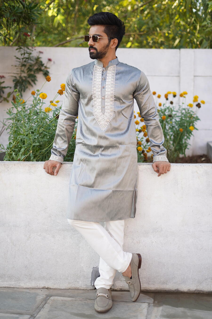 ATTRACTIVE SHINY SILK CODING WORK MEN'S KURTA PAYJAMA FESTIVAL WEAR WHOLESALE PRICE ETHNIC GARMENT (9)
