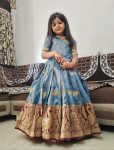 ATTRACTIVE SILK EMBROIDERY BUTTERFLY AND BIRD WORK  KID'S GOWN BLUE