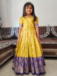 ATTRACTIVE SILK EMBROIDERY BUTTERFLY AND BIRD WORK KID'S GOWN YELLOW