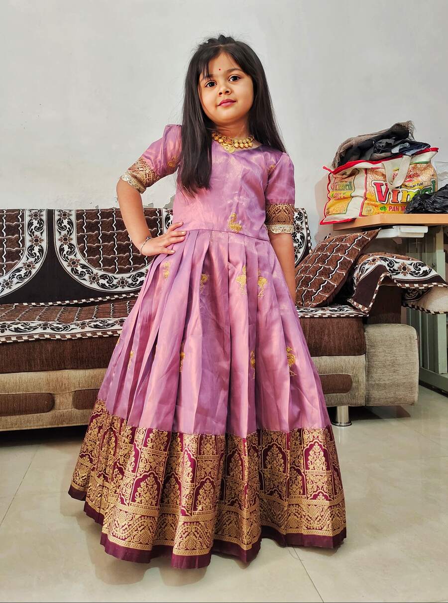 ATTRACTIVE SILK EMBROIDERY BUTTERFLY AND BIRD WORK KID'S GOWN FESTIVAL WEAR WHOLESALE PRICE ETHNIC GARMENT (8)