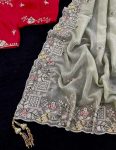 ATTRACTIVE SOFT CRUNCHY EMBROIDERY SEQUENCE WORK SAREE WITH UNSTITCHED BLOUSE BRIDAL WEAR WHOLESALE PRICE ETHNIC GARMENT (2)