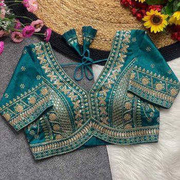 ATTRACTIVE SOFT ITALIAN SILK CODDING EMBROIDERY + THREAD & SEQUENCE WORK READY TO WEAR BLOUSE RAMA