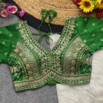 ATTRACTIVE SOFT ITALIAN SILK CODDING EMBROIDERY + THREAD & SEQUENCE WORK READY TO WEAR BLOUSE GREEN