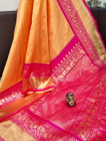 ATTRACTIVE SOFT LICHI SILK CLOTH JACQUARD WORK  SAREE WITH UNSTITCHED BLOUSE ORANGE