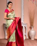 ATTRACTIVE SOFT LICHI SILK JACQUARD WORK SAREE WITH UNSTITCHED BLOUSE PISTA