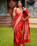 ATTRACTIVE SOFT LICHI SILK JACQUARD WORK SAREE WITH UNSTITCHED BLOUSE RED