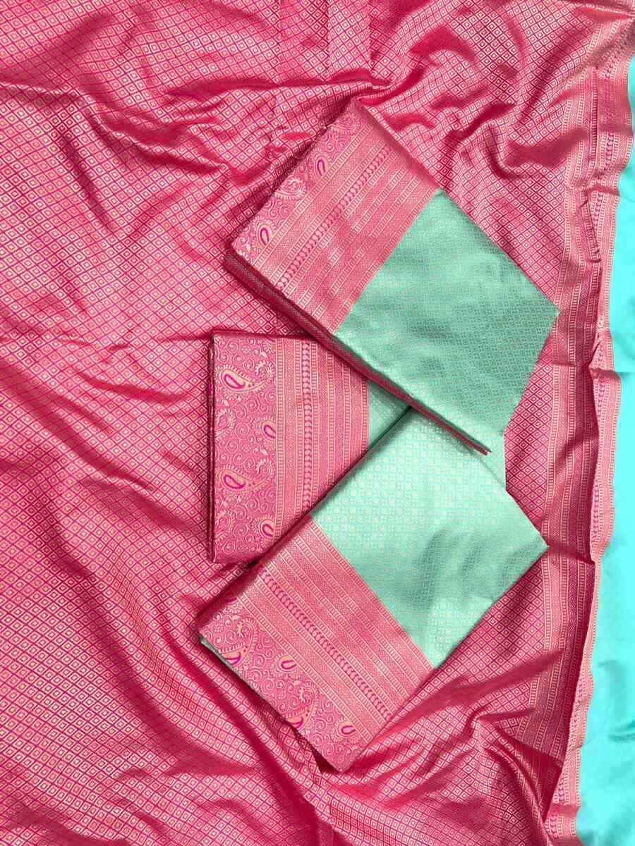 ATTRACTIVE SOFT LICHI SILK JACQURAD WORK SAREE WITH UNSTITCHED BLOUSE FESTIVAL WEAR WHOLESALE PRICE ETHNIC GARMENT (11)