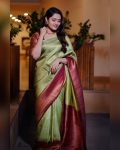 ATTRACTIVE SOFT LICHI SILK JACQURAD WORK SAREE WITH UNSTITCHED BLOUSE MINT