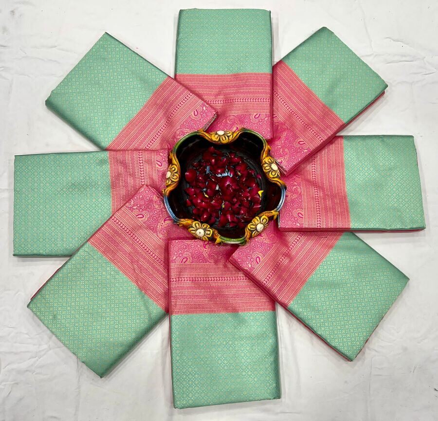 ATTRACTIVE SOFT LICHI SILK JACQURAD WORK SAREE WITH UNSTITCHED BLOUSE FESTIVAL WEAR WHOLESALE PRICE ETHNIC GARMENT (18)