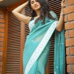 ATTRACTIVE SOFT LINEN SLAB WEAVING WORK SAREE WITH UNSTITCHED BLOUSE SKY