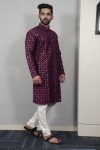 ATTRACTIVE SOFT SILK SILVER AND MATE SEQUENCE WITH EMBROIDERY WORK KURTA PAYJAMA PURPLE
