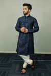 ATTRACTIVE SOFT SILK SILVER AND MATE SEQUENCE WITH EMBROIDERY WORK KURTA PAYJAMA TEAL