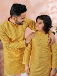 ATTRACTIVE SOFT SILK SILVER AND MATE SEQUENCE WITH EMBROIDERY WORK MEN’S AND KID’S COMBO KURTA PAYJAMA PARTY WEAR WHOLESALE PRICE ETHNIC GARMENT (17)