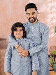ATTRACTIVE SOFT SILK SILVER AND MATE SEQUENCE WITH EMBROIDERY WORK MEN’S AND KID’S COMBO KURTA PAYJAMA PARTY WEAR WHOLESALE PRICE ETHNIC GARMENT (35)