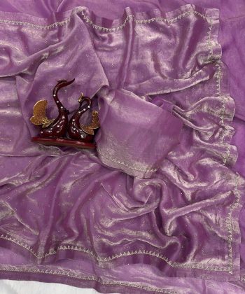ATTRACTIVE SPACE SILK JARKAN DIAMOND HANDWORK SAREE WITH UNSTITCHED BLOUSE LAVENDER