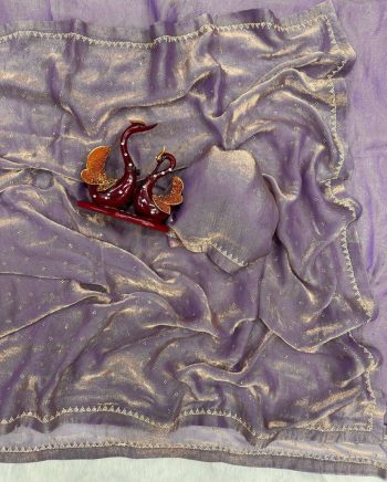 ATTRACTIVE SPACE SILK JARKAN DIAMOND HANDWORK SAREE WITH UNSTITCHED BLOUSE PURPLE