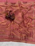 ATTRACTIVE SPACE SILK JARKAN DIAMOND HANDWORK SAREE WITH UNSTITCHED BLOUSE PINK