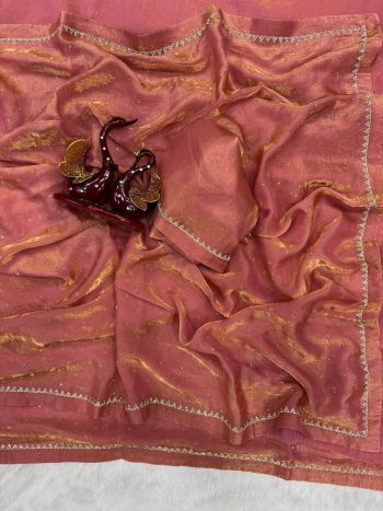 ATTRACTIVE SPACE SILK JARKAN DIAMOND HANDWORK SAREE WITH UNSTITCHED BLOUSE PINK