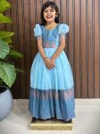 ATTRACTIVE SPUN COTTON ZARI WEAVING WORK KID'S GOWN BLUE