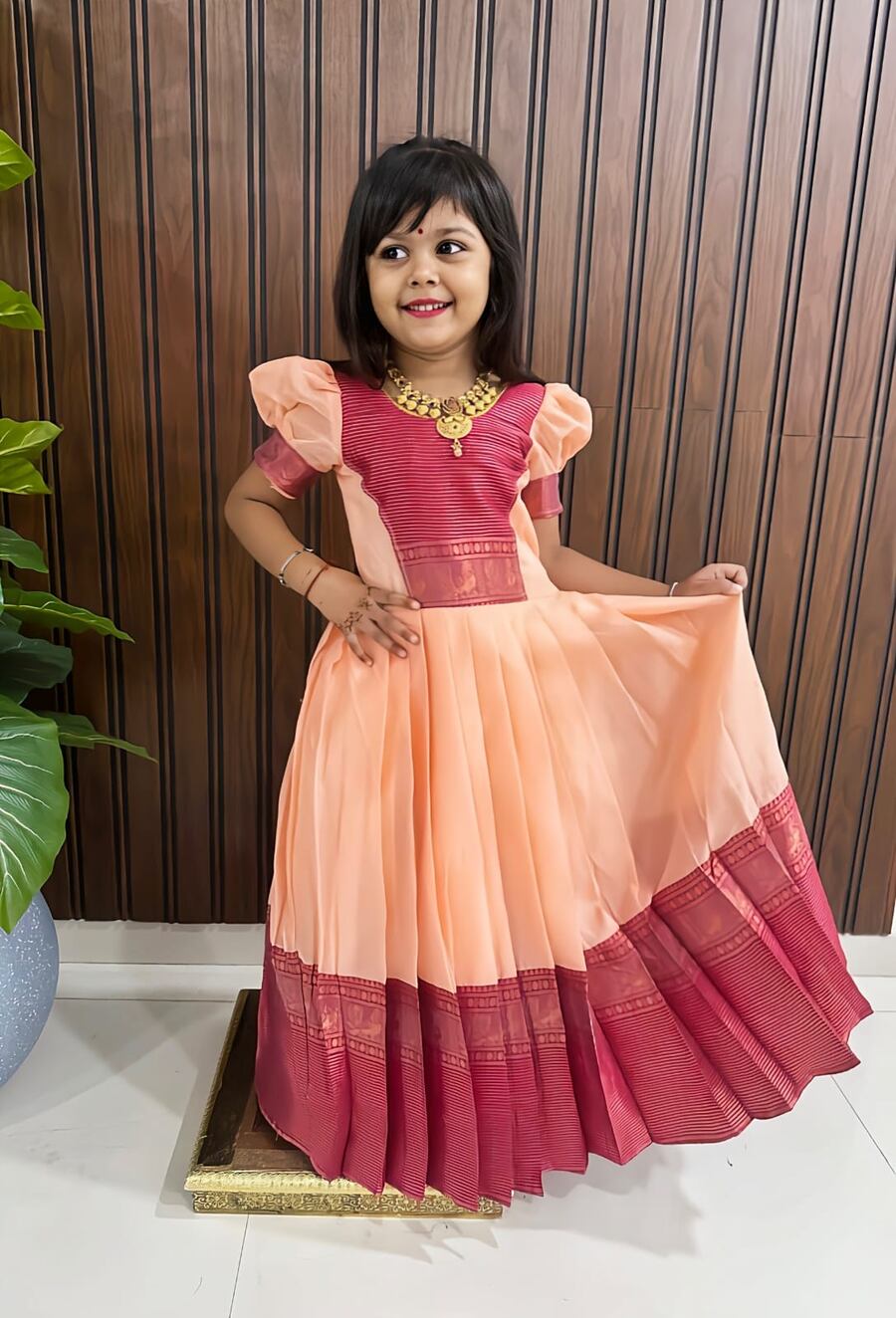 ATTRACTIVE SPUN COTTON ZARI WEAVING WORK KID'S GOWN FESTIVAL WEAR WHOLESALE PRICE ETHNIC GARMENT (11)