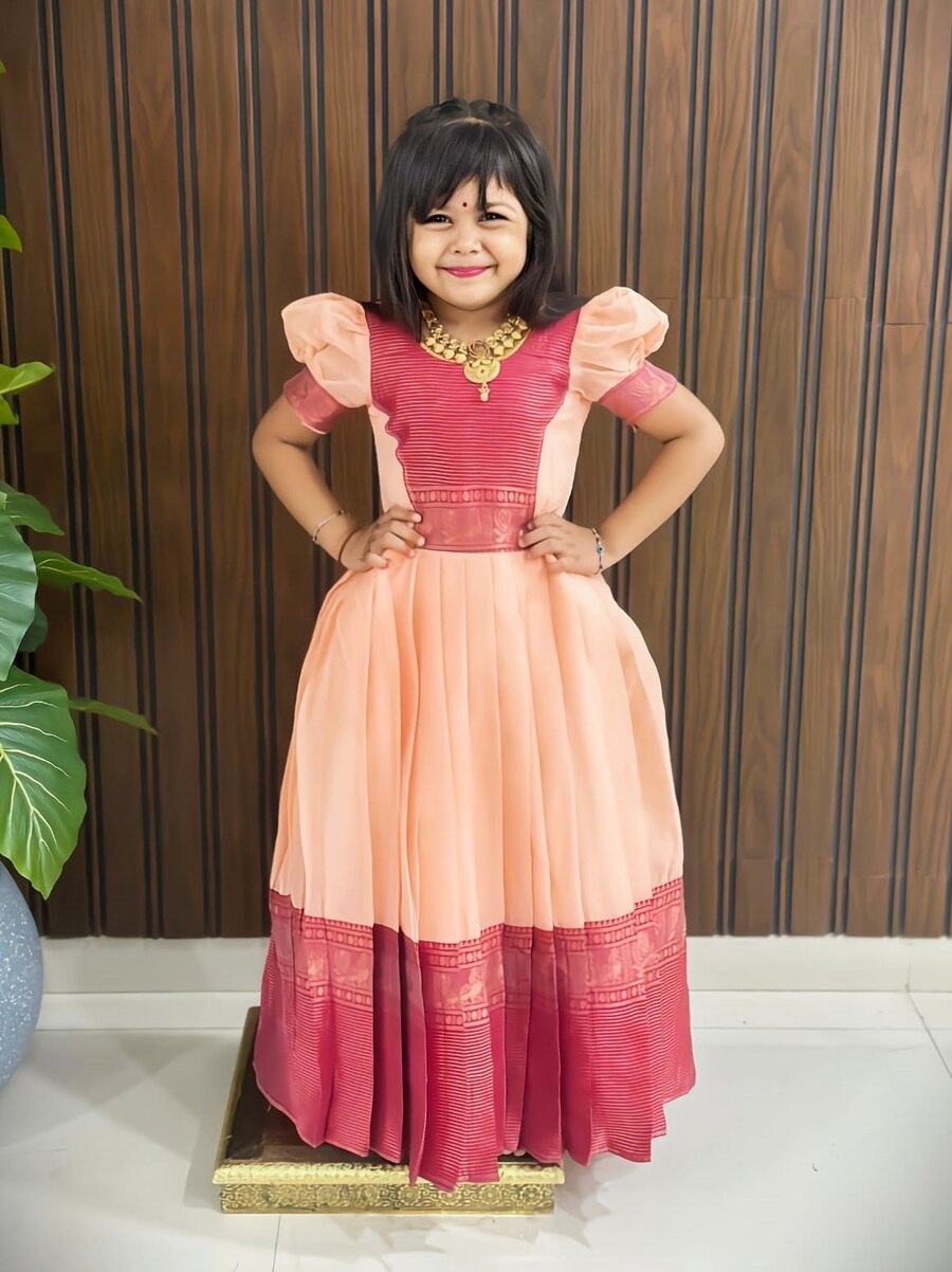 ATTRACTIVE SPUN COTTON ZARI WEAVING WORK KID'S GOWN FESTIVAL WEAR WHOLESALE PRICE ETHNIC GARMENT (12)