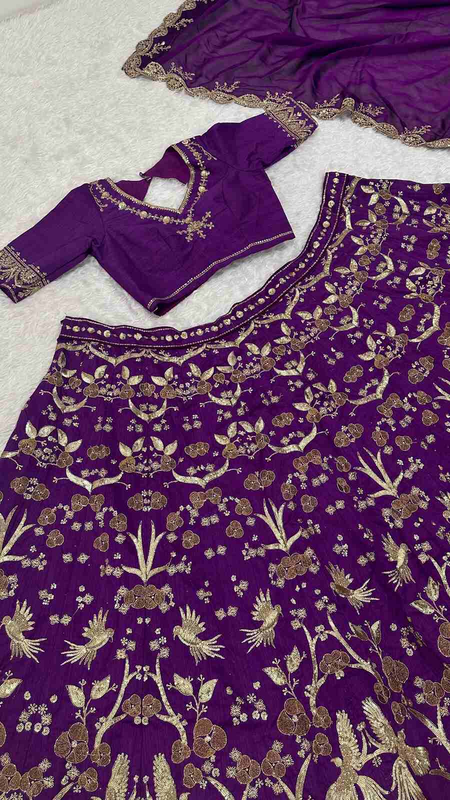 ATTRACTIVE THAI SILK SEQUENCE ZARI & DORI WORK LEHENGA CHOLI WITH DUPATTA PARTY WEAR WHOLESALE PRICE ETHNIC GARMENT (9)