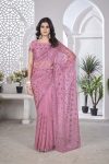 ATTRACTIVE TISSUE NET SEQUENCE & PITE WORK WITH THREAD EMBROIDERY WORK SAREE WITH UNSTITCHED BLOUSE BABY PINK