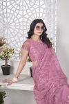 ATTRACTIVE TISSUE NET SEQUENCE & PITE WORK WITH THREAD EMBROIDERY WORK SAREE WITH UNSTITCHED BLOUSE WEDDING WEAR WHOLESALE PRICE ETHNIC GARMENT (10)