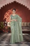 ATTRACTIVE TISSUE NET SEQUENCE & PITE WORK WITH THREAD EMBROIDERY WORK SAREE WITH UNSTITCHED BLOUSE GREEN