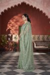 ATTRACTIVE TISSUE NET SEQUENCE & PITE WORK WITH THREAD EMBROIDERY WORK SAREE WITH UNSTITCHED BLOUSE WEDDING WEAR WHOLESALE PRICE ETHNIC GARMENT (14)