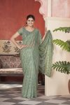 ATTRACTIVE TISSUE NET SEQUENCE & PITE WORK WITH THREAD EMBROIDERY WORK SAREE WITH UNSTITCHED BLOUSE WEDDING WEAR WHOLESALE PRICE ETHNIC GARMENT (14)