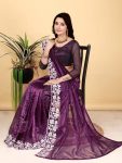 ATTRACTIVE TWILL NET MULTI WORK SAREE WITH UNSTITCHED BLOUSE PARTY WEAR WHOLESALE PRICE ETHNIC GARMENT (17)
