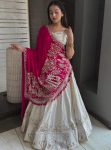 ATTRACTIVE VICHITRA SILK EMBROIDERY THREAD & SEQUENCE WORK LEHENGA CHOLI WITH DUPATTA WHITE