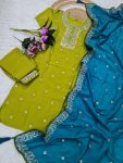 ATTRACTIVE VICHITRA SILK SEQUENCE CODING EMBROIDERY WORK TOP BOTTOM WITH DUPATTA PARTY WEAR WHOLESALE PRICE ETHNIC GARMENT (1)
