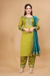 ATTRACTIVE VICHITRA SILK SEQUENCE CODING EMBROIDERY WORK TOP BOTTOM WITH DUPATTA PARTY WEAR WHOLESALE PRICE ETHNIC GARMENT (1)
