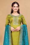 ATTRACTIVE VICHITRA SILK SEQUENCE CODING EMBROIDERY WORK TOP BOTTOM WITH DUPATTA PARTY WEAR WHOLESALE PRICE ETHNIC GARMENT (1)
