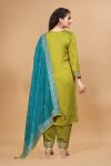ATTRACTIVE VICHITRA SILK SEQUENCE CODING EMBROIDERY WORK TOP BOTTOM WITH DUPATTA PARTY WEAR WHOLESALE PRICE ETHNIC GARMENT (1)