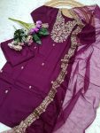 ATTRACTIVE VISCOSE CHANDERI SEQUENCE CODING EMBROIDERY WORK TOP BOTTOM WITH DUPATTA PARTY WEAR WHOLESALE PRICE ETHNIC GARMENT (5)