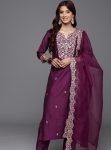ATTRACTIVE VISCOSE CHANDERI SEQUENCE CODING EMBROIDERY WORK TOP BOTTOM WITH DUPATTA WINE