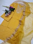 ATTRACTIVE VISCOSE CHANDERI SEQUENCE CODING EMBROIDERY WORK TOP BOTTOM WITH DUPATTA PARTY WEAR WHOLESALE PRICE ETHNIC GARMENT (9)