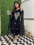 ATTRACTIVE VISCOSE CHANDERI SEQUENCE EMBROIDERY WORK TOP BOTTOM WITH DUPATTA BLACK