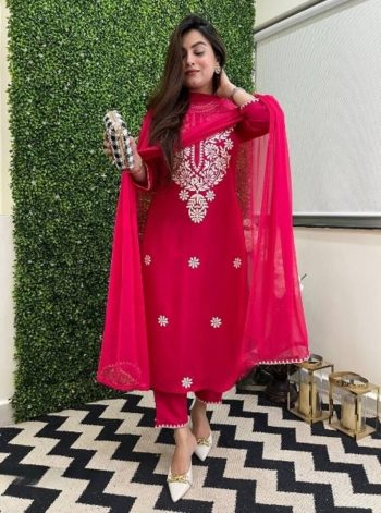ATTRACTIVE VISCOSE CHANDERI SEQUENCE EMBROIDERY WORK TOP BOTTOM WITH DUPATTA RED