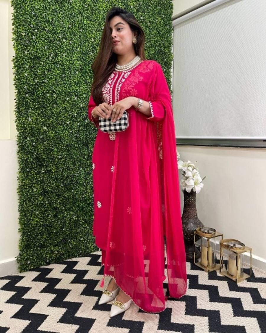 ATTRACTIVE VISCOSE CHANDERI SEQUENCE EMBROIDERY WORK TOP BOTTOM WITH DUPATTA FORMAL WEAR WHOLESALE PRICE ETHNIC GARMENT (7)