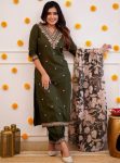 ATTRACTIVE VISCOSE RAYON EMBROIDERY WORK TOP BOTTOM WITH DUPATTA MEHNDI