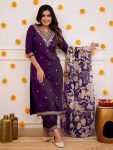 ATTRACTIVE VISCOSE RAYON EMBROIDERY WORK TOP BOTTOM WITH DUPATTA WINE